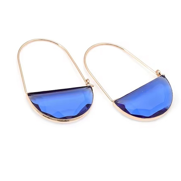 Anthropologie Jewelry - Navy Blue Glass Crescent Hoop Gold Earrings